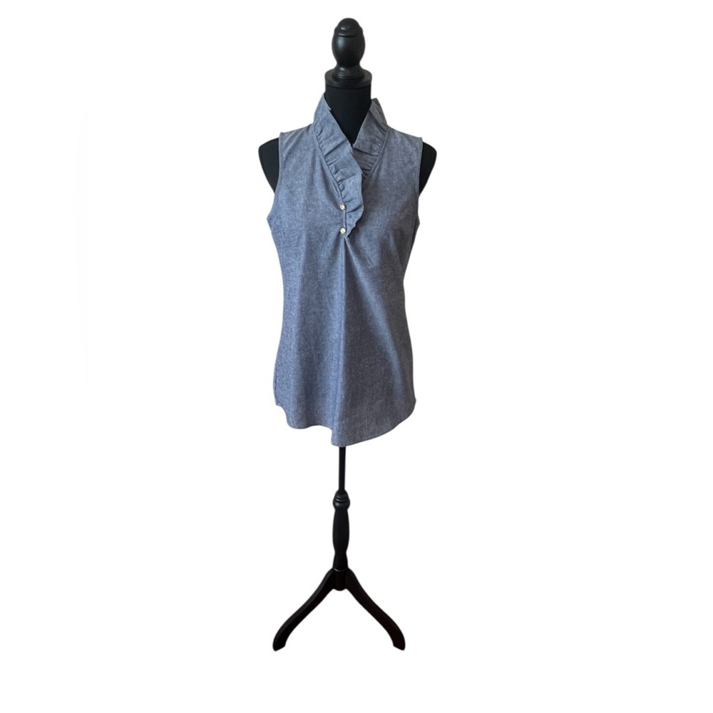 Mudpie Chambray Sleeveless Top-Blue-Size Small